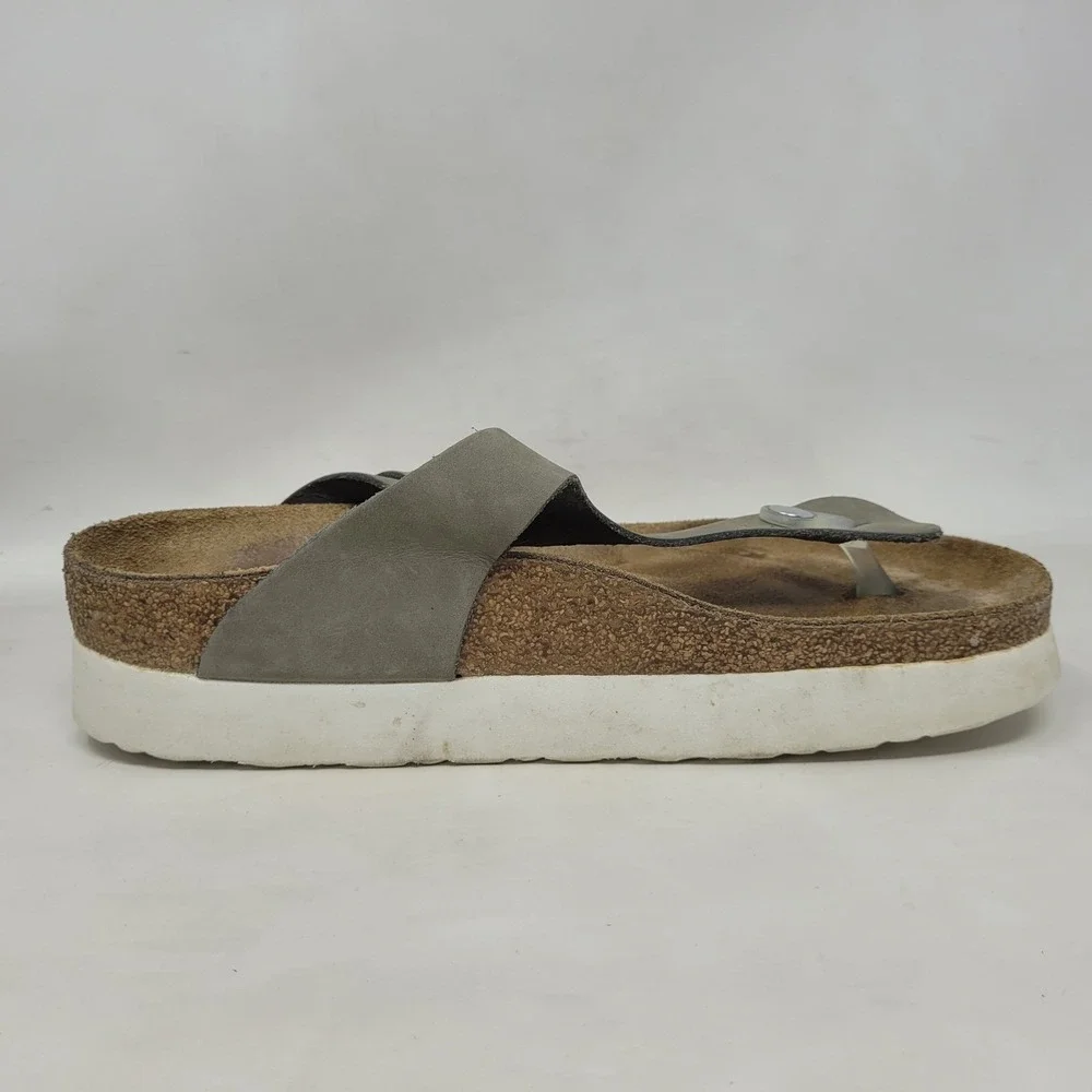 Papillio Birkenstock Gizeh Sandals EU39 US8.5 Grey Nubuck Platform Thong Comfort
